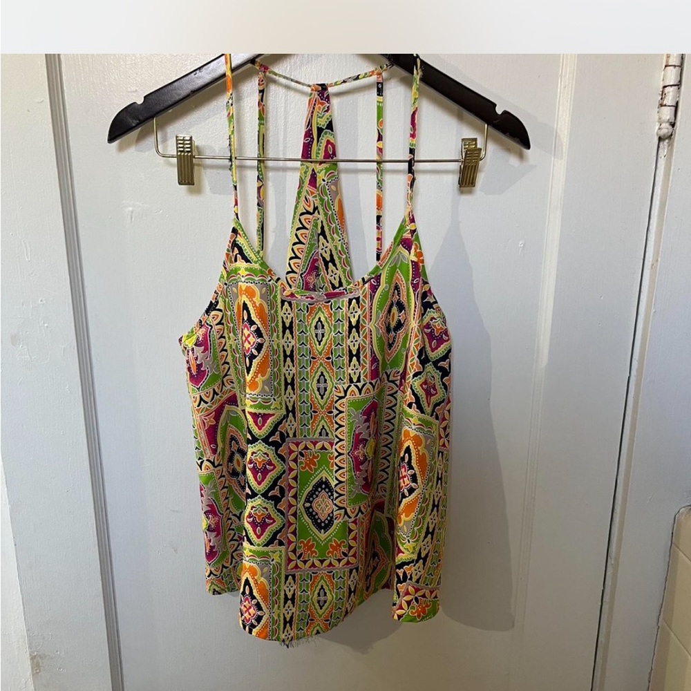 Joyce Printed Racerback Tank Top Size Small Boho Multicolor Summer Cami